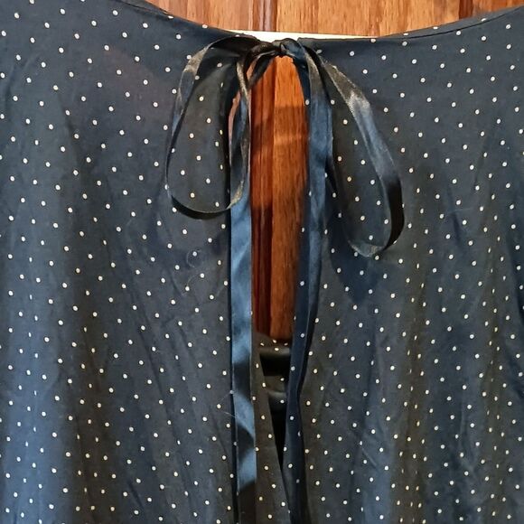 Express Cowl Neck Polkadot Open Back Short Sleeve Top SMALL Navy - Picture 7 of 11